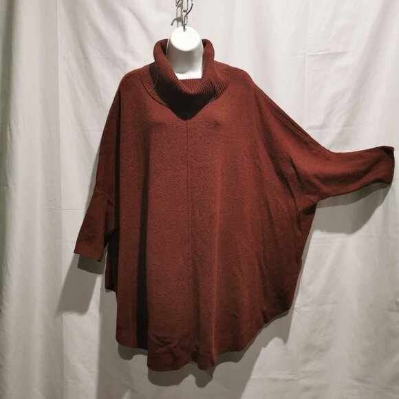 Rust Brown 3/4 Sleeve Batwing Oversized Tunic Style Turtleneck Size 20 NWOT #176 - Picture 2 of 8